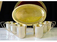 English service cups with tray, nickel silver.