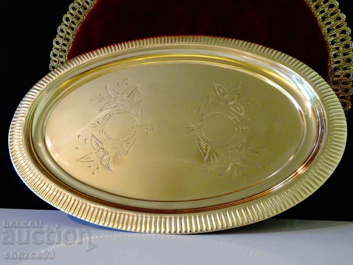 Auction  English bronze tray, engraved, marked