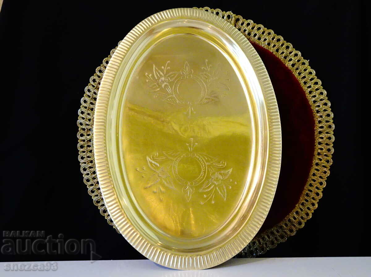 English nickel silver tray, engraved, marked.