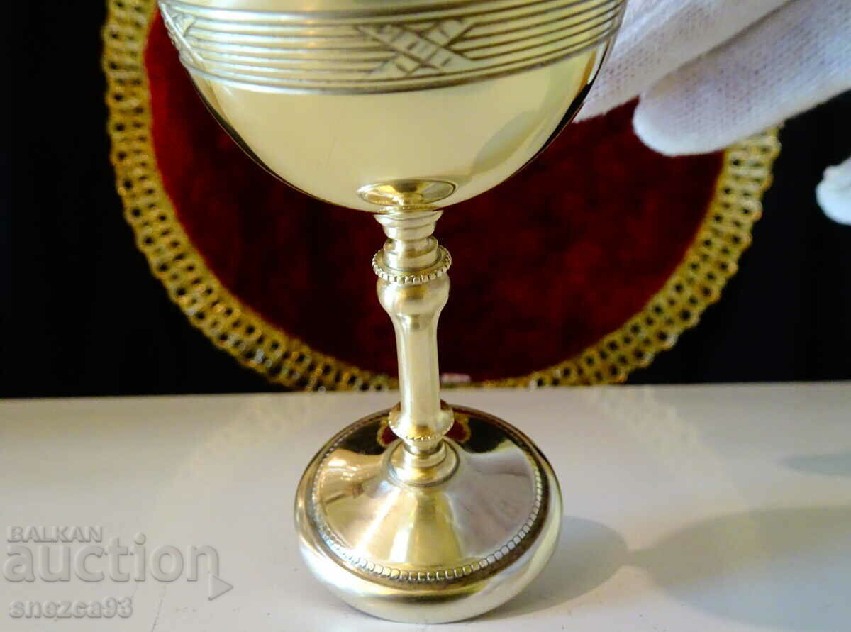 Bronze rakia cup, high stand, jewel with price 25.00 BGN | € 12.78