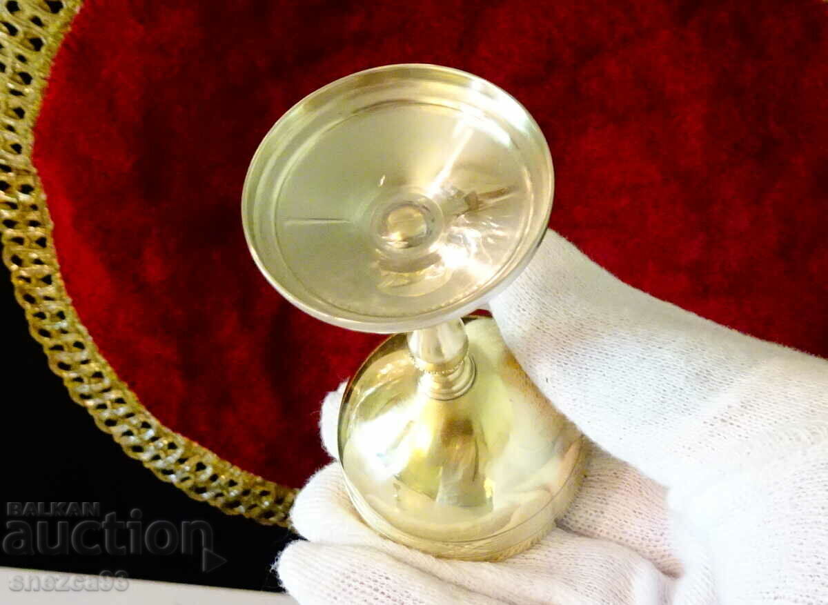 Bronze rakia cup, high stand, jewel - 5