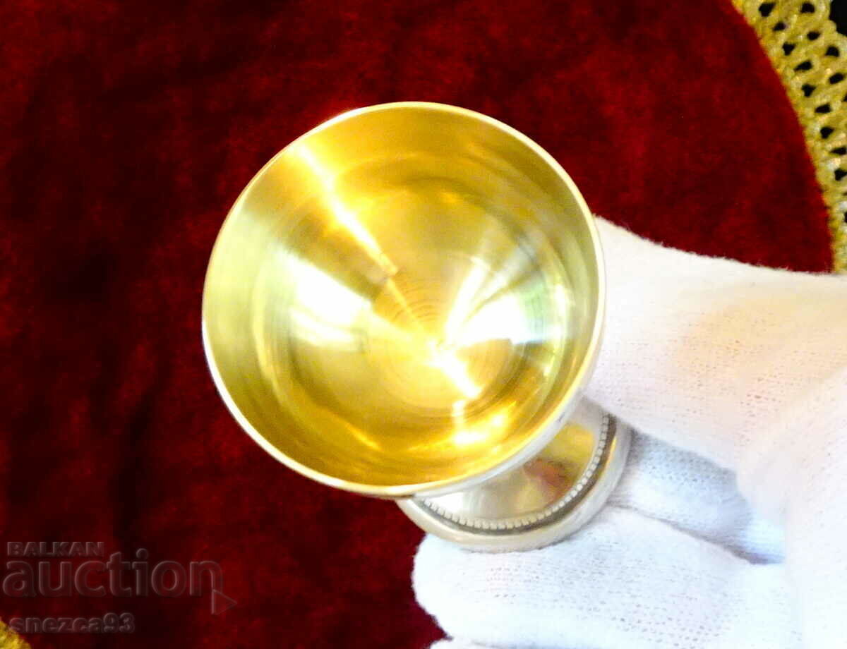 Bronze rakia cup, high stand, jewel - 6