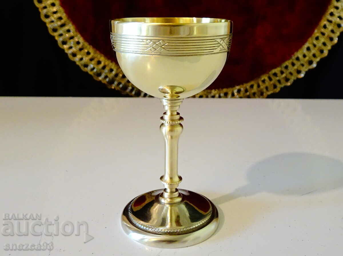 Bronze rakia cup, high stand, jewel - 7