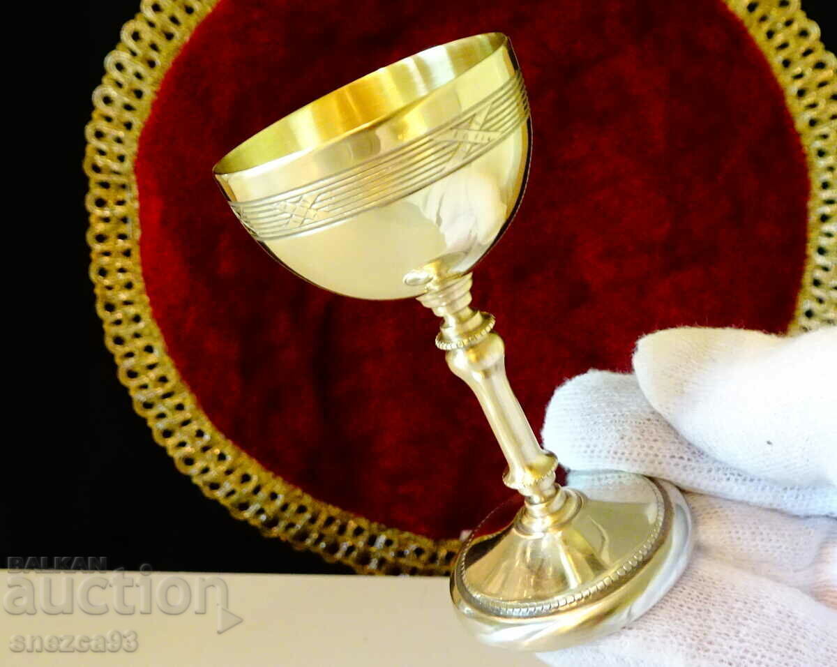 Bronze rakia cup, high stand, jewel