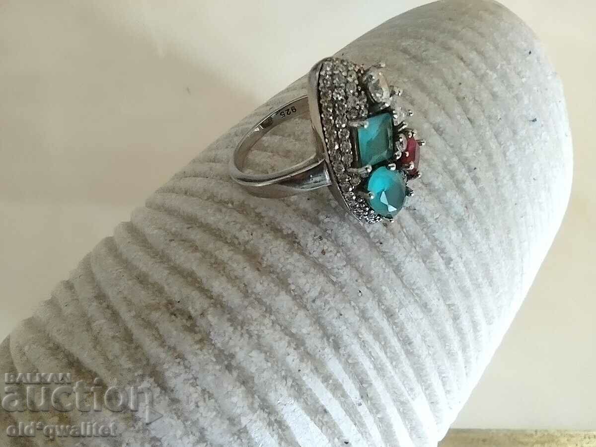 Ασημένιο Δαχτυλίδι, Ασημένιο με φυσικές πέτρες, πανέμορφο με τιμή 147.00 BGN | € 75.16