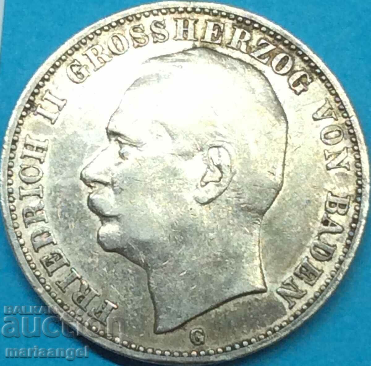 3 марки 1909 Баден Германия сребро