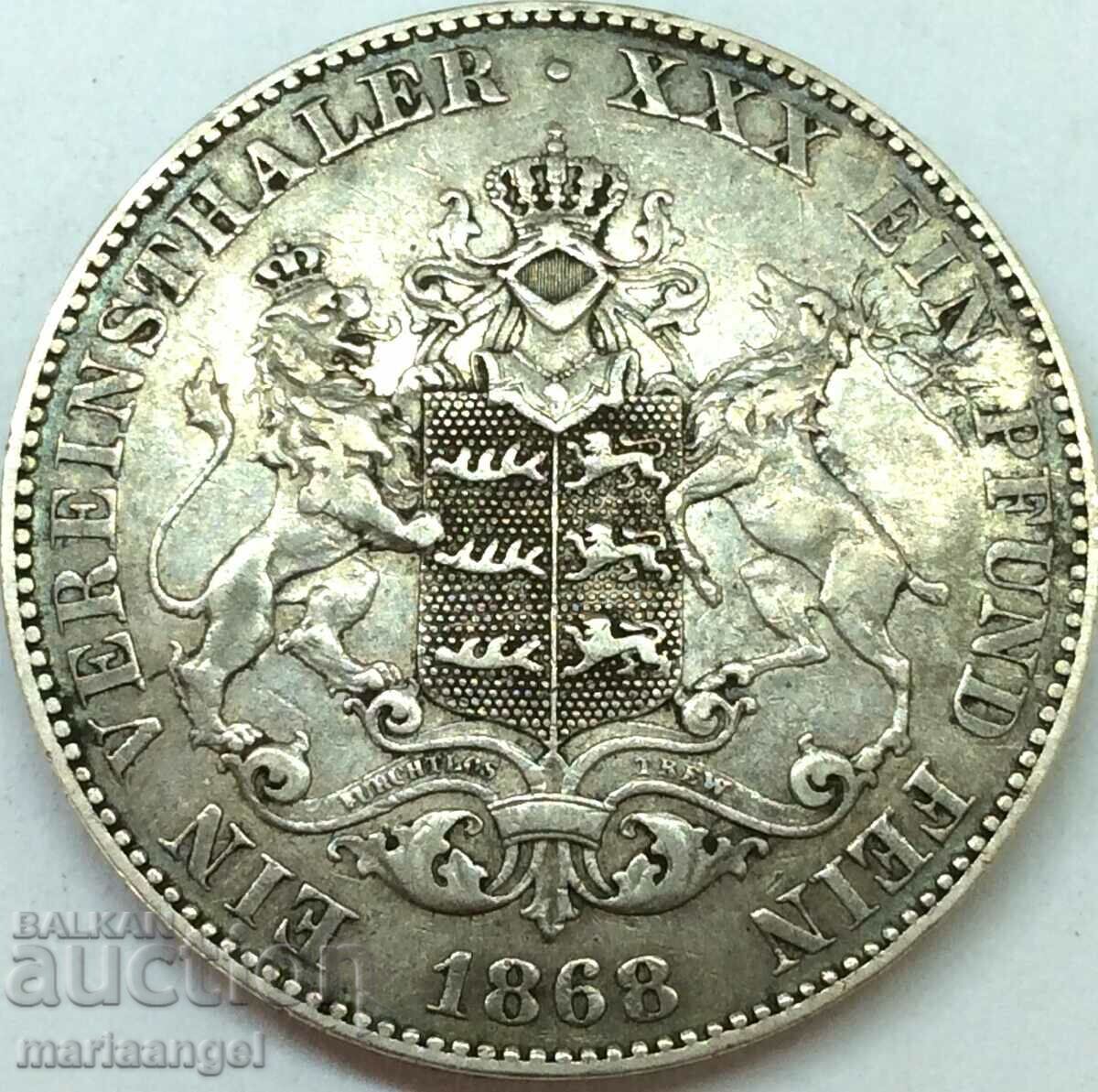 1 Thaler 1868 Germany Württemberg silver small mintage