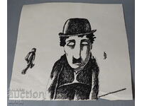 Old Master Ink Caricature Σχέδιο Charlie Chaplin