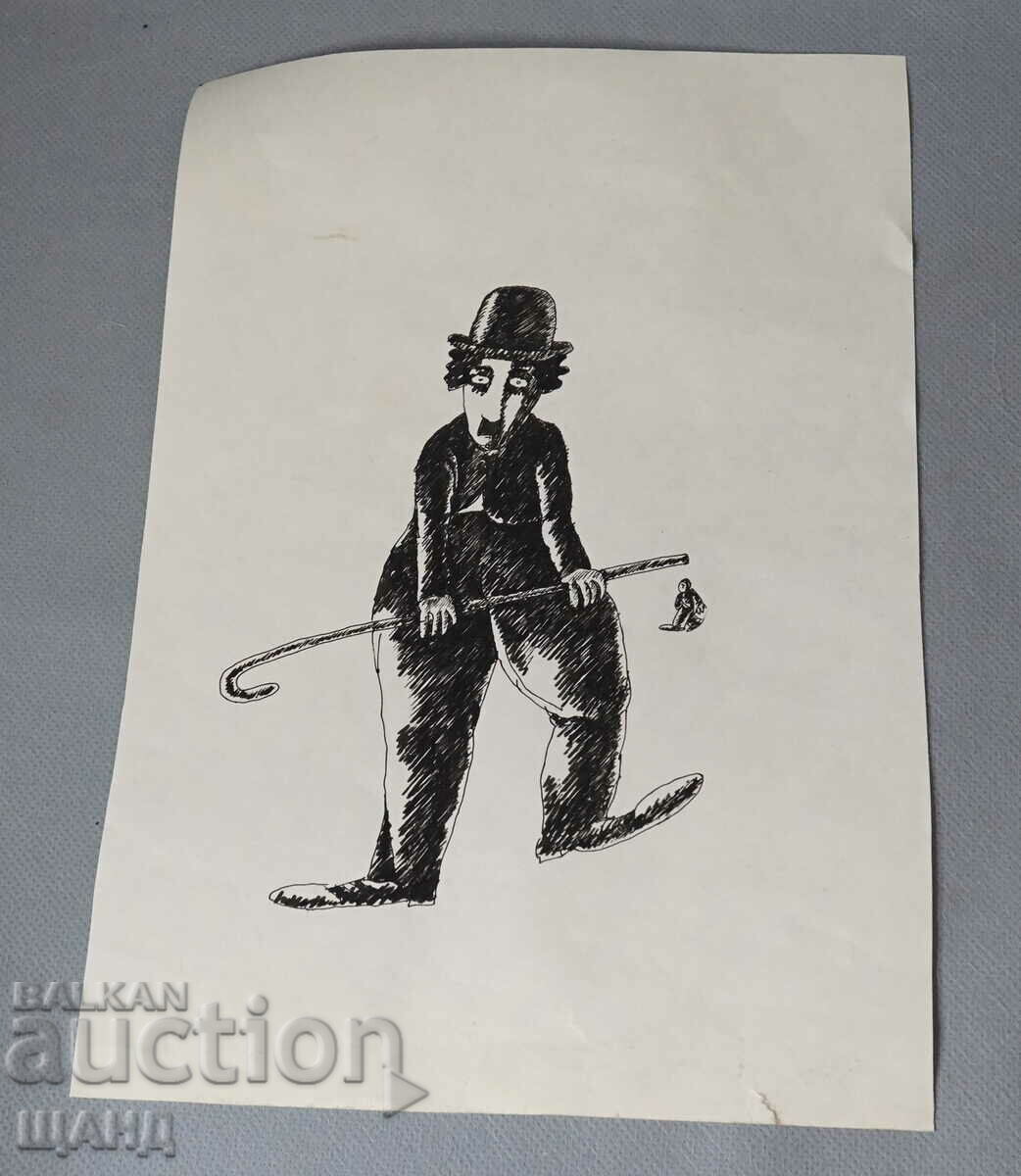 Old Master Ink Drawing Caricature Charlie Chaplin