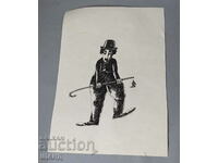 Old Master Ink Drawing Caricature Charlie Chaplin