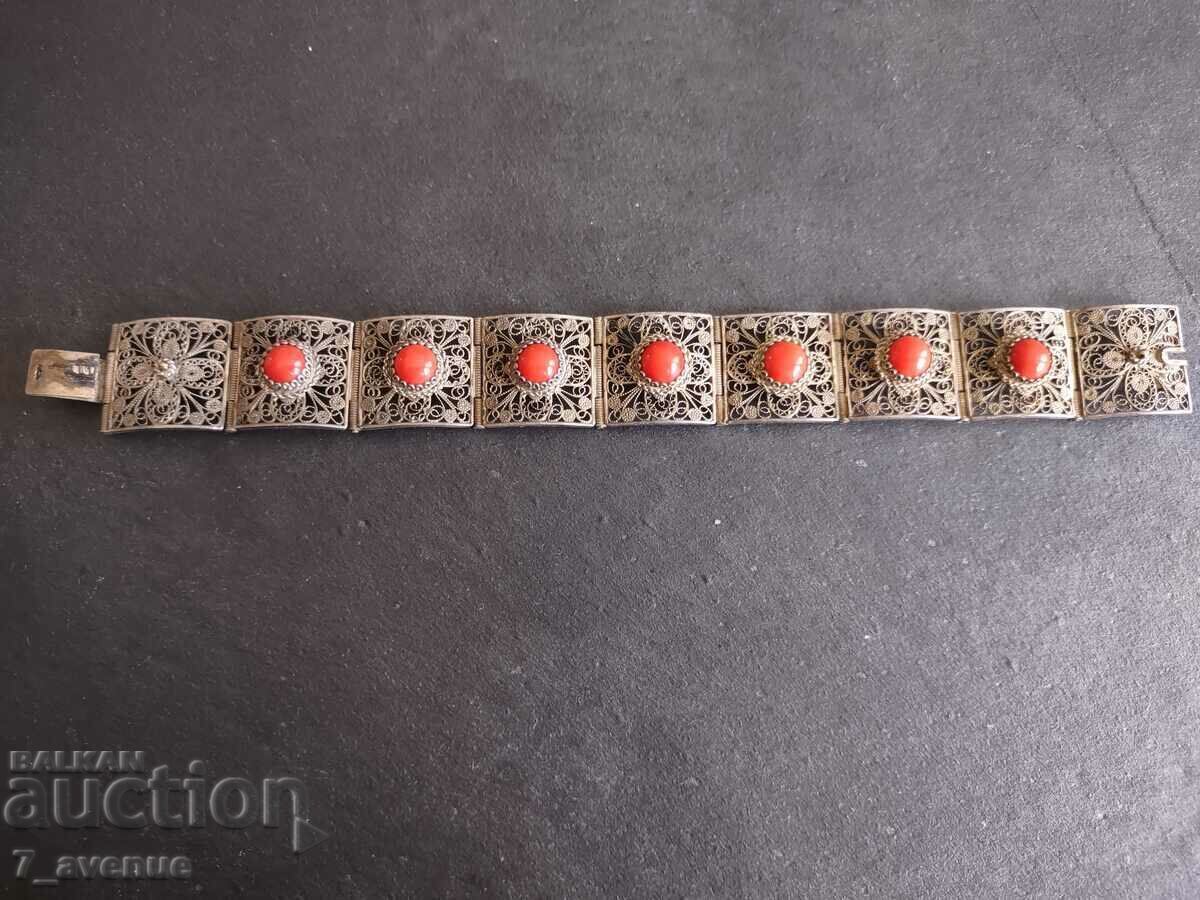 Ασημένιο βραχιόλι, ασήμι με κοράλλια, + μενταγιόν 28.05.24 - 5