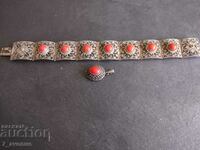 Bracelet and locket, silver with coral, 28.05.24