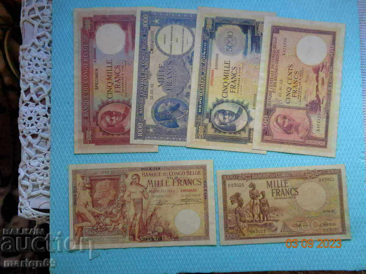 Congo very rare 1955-1962 - the banknotes are copies