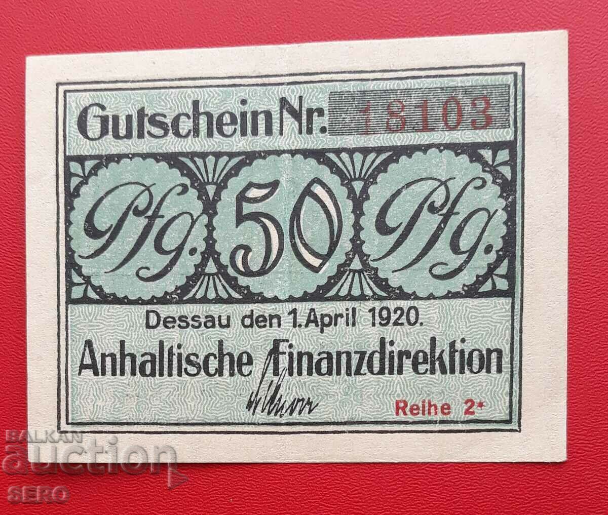 Банкнота-Германия-Саксония-Десау-50 пфенига 1921