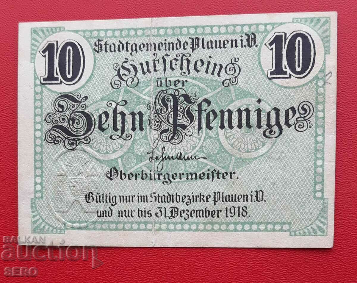 Bancnota-Germania-Saxonia-Plauen-10 Pfennig 1918