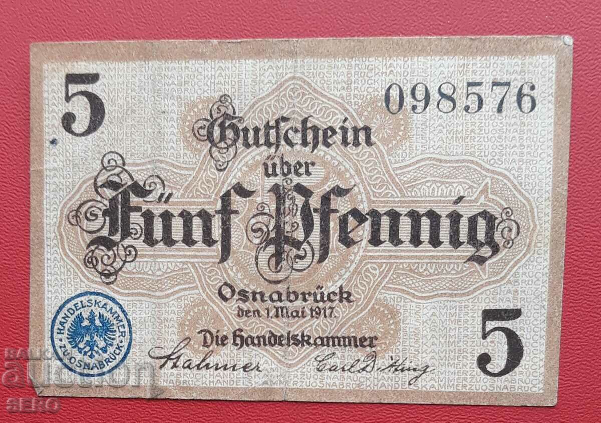 Τραπεζογραμμάτιο-Γερμανία-Σαξονία-Osnabrück-5 pfennig 1917