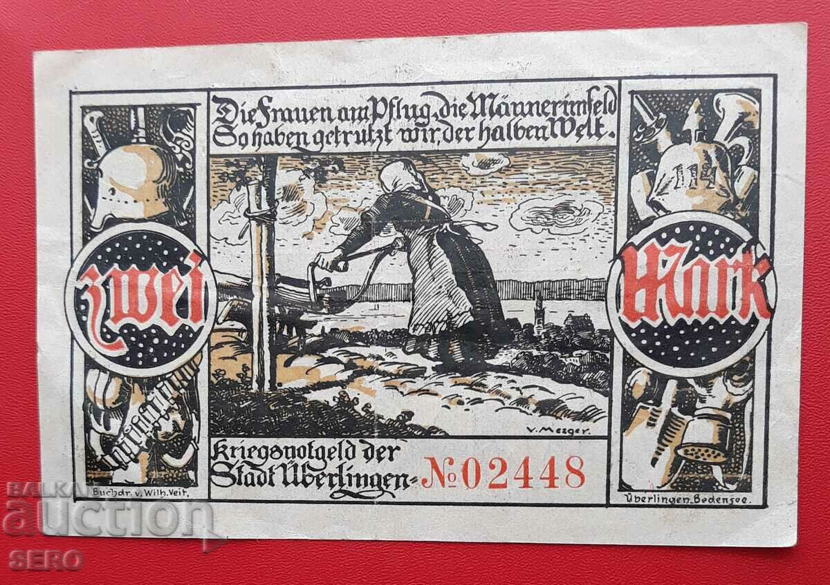 Bancnotă-Germania-Baden-Württemberg-Uberlingen-2 mărci 1918