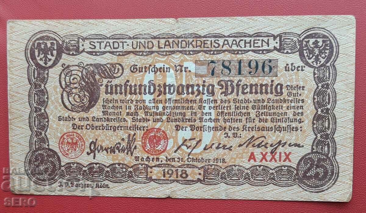Banknote-Germany-S.Rhine-Westphalia-Aachen-25 Pfennig 1918