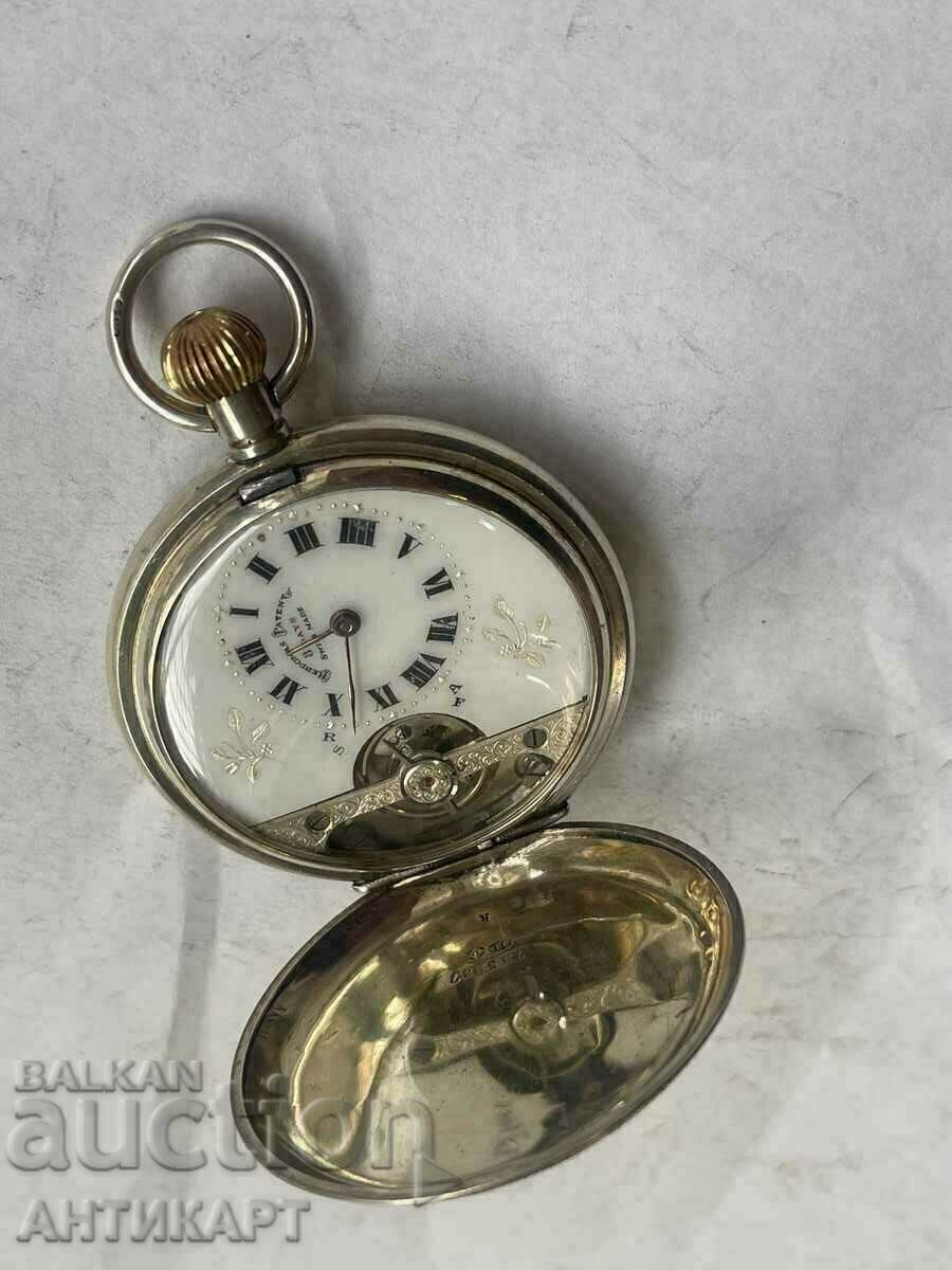 Ελβετικό ρολόι τσέπης HEBDOMAS ασημί savonet