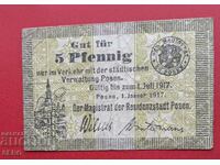 Bancnota-Germania-Prusia-Posen/Poznan in Polonia/-5 pf. 1917