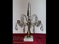 Beautiful bronze candle holder with crystals and marble stand