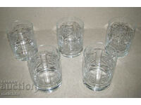 Lot of 5 8cm Crystal Whiskey Glasses Hand Engraved 1980's New