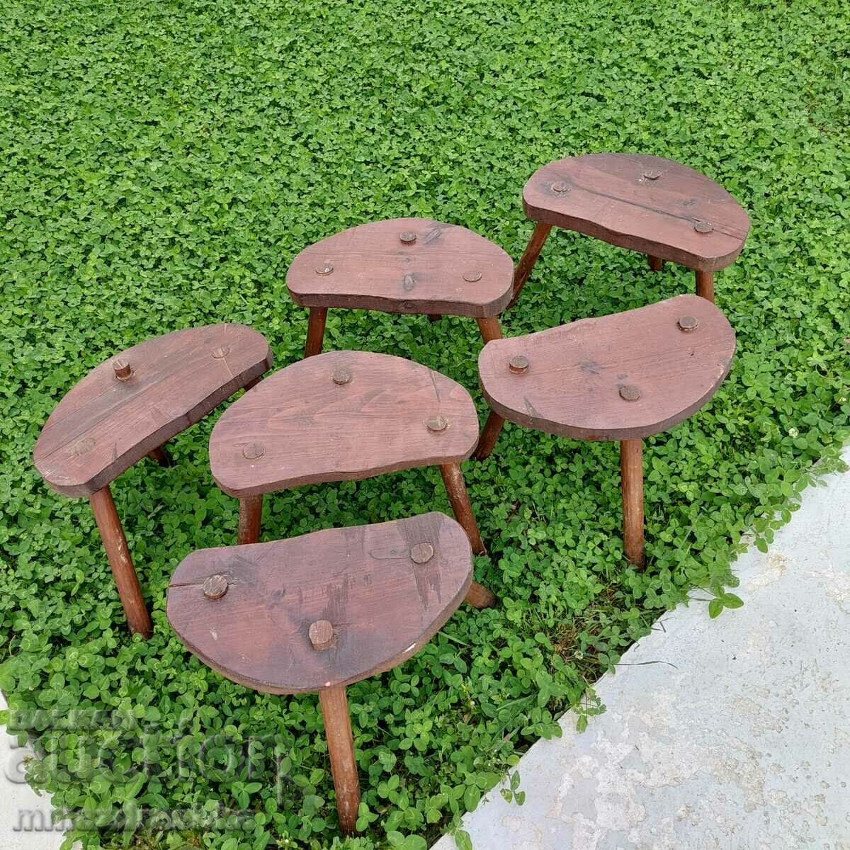 6 three-legged stools