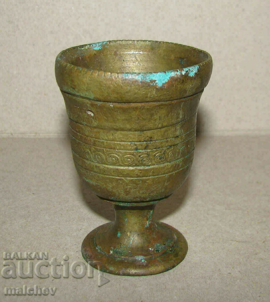 Antique mini mortar bronze braid decoration, preserved