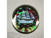 Old Bulgarian glass paperweight 8 cm Ship, excellent