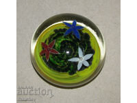 Old Bulgarian glass paperweight 8 cm Flowers, excellent
