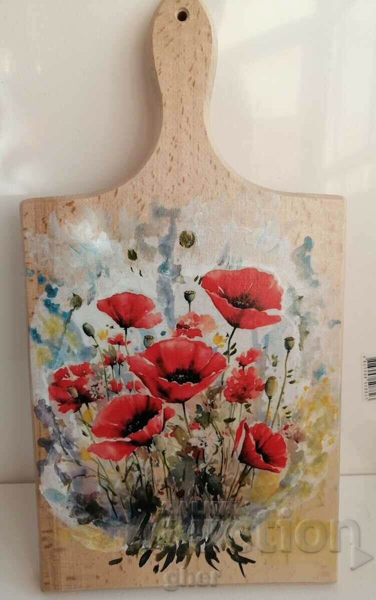 Beautiful souvenir cutting board with poppies/flowers.