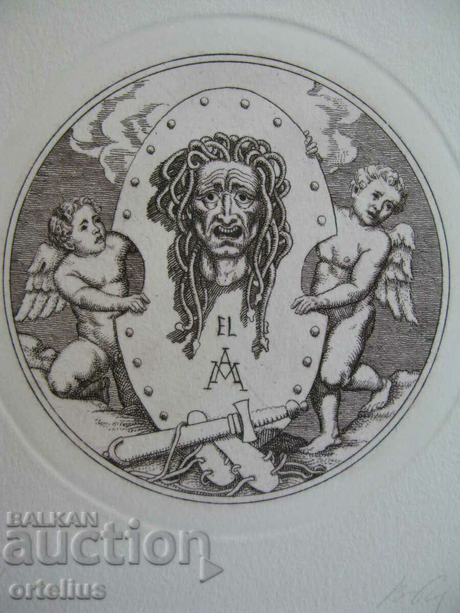 Engraving Bookplate Viktor Guzenyuk Russia Medusa Gorgon