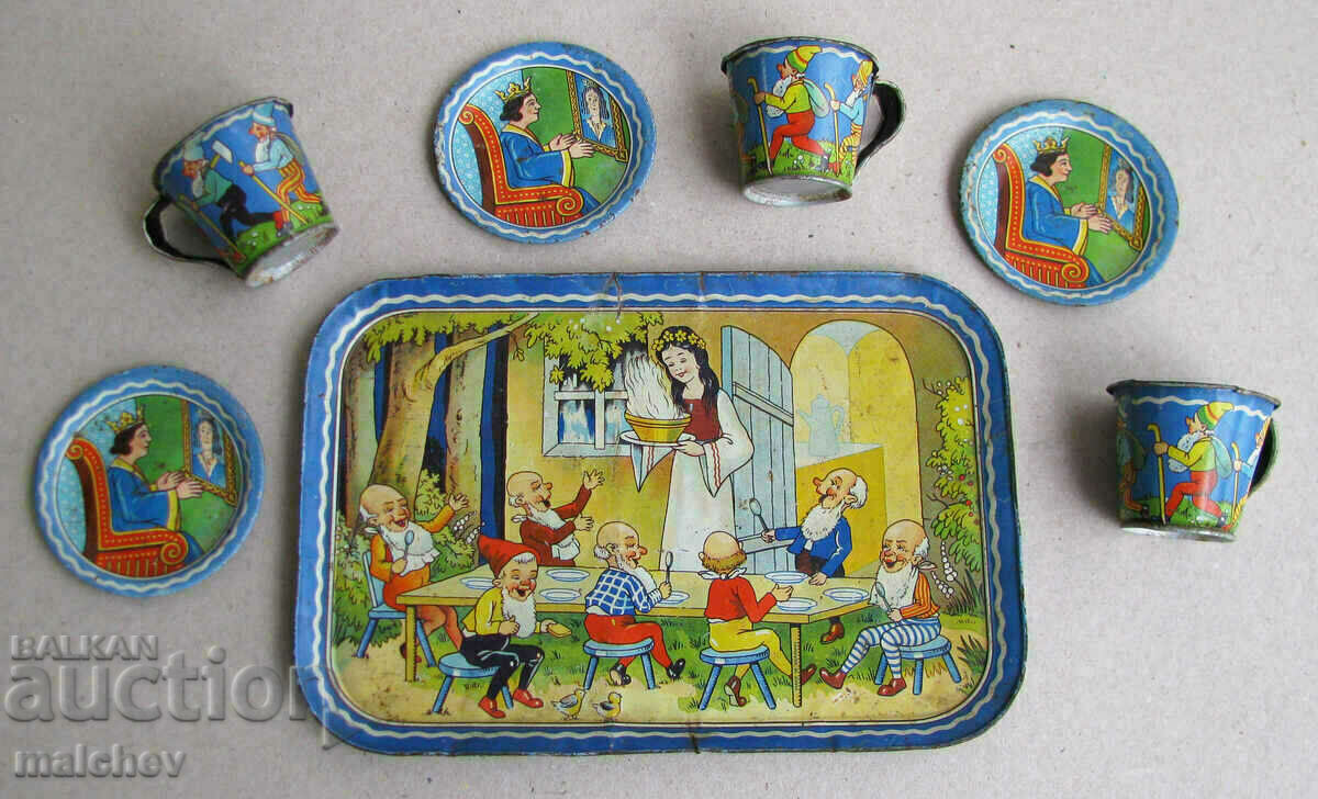 Tinplate toy Doll set Snow White Germany 1930s