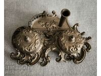 Old Bronze French Inkwell, Floral Ornaments