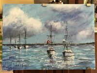 Oil painting - Seascape - Yachts 26/18 cm