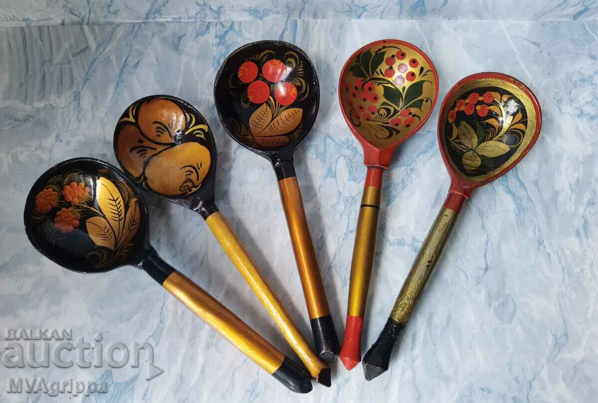 Ζωγραφισμένα σοβιετικά ξύλινα κουτάλια