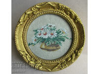 Old embroidery Daisies, in a renewed baroque frame 22 cm