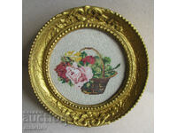 Old embroidery Roses, in a renewed baroque frame 20 cm