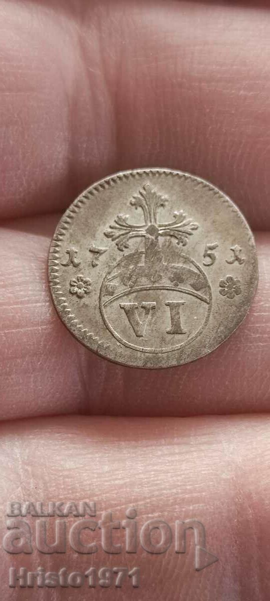 6 pfenning 1751 Braunschweig with price 75.00 BGN | € 38.35