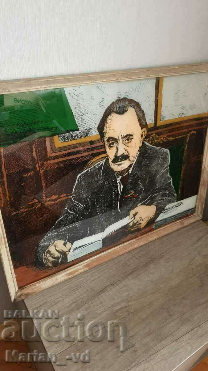 An old portrait of Georgi Dimitrov painted on glass with price 300.00 BGN | € 153.39 An old portrait of Georgi Dimitrov painted on glass with price 300.00 BGN | € 153.39