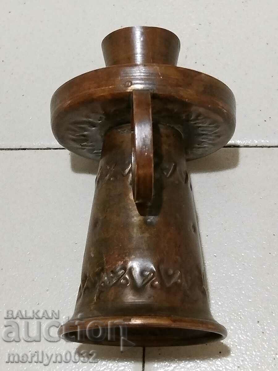 Old wrought copper candlestick from the social period, candle - 5