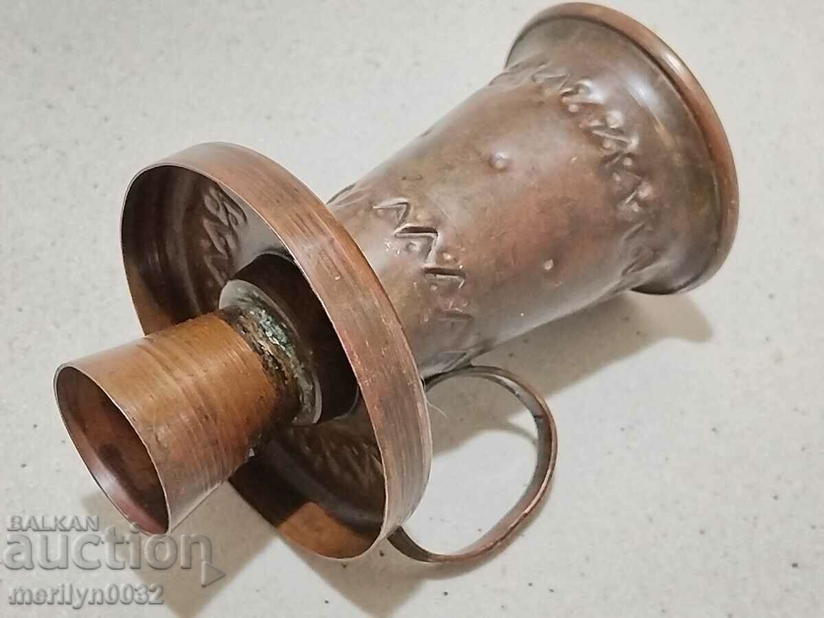 Old wrought copper candlestick from the social period, candle - 6