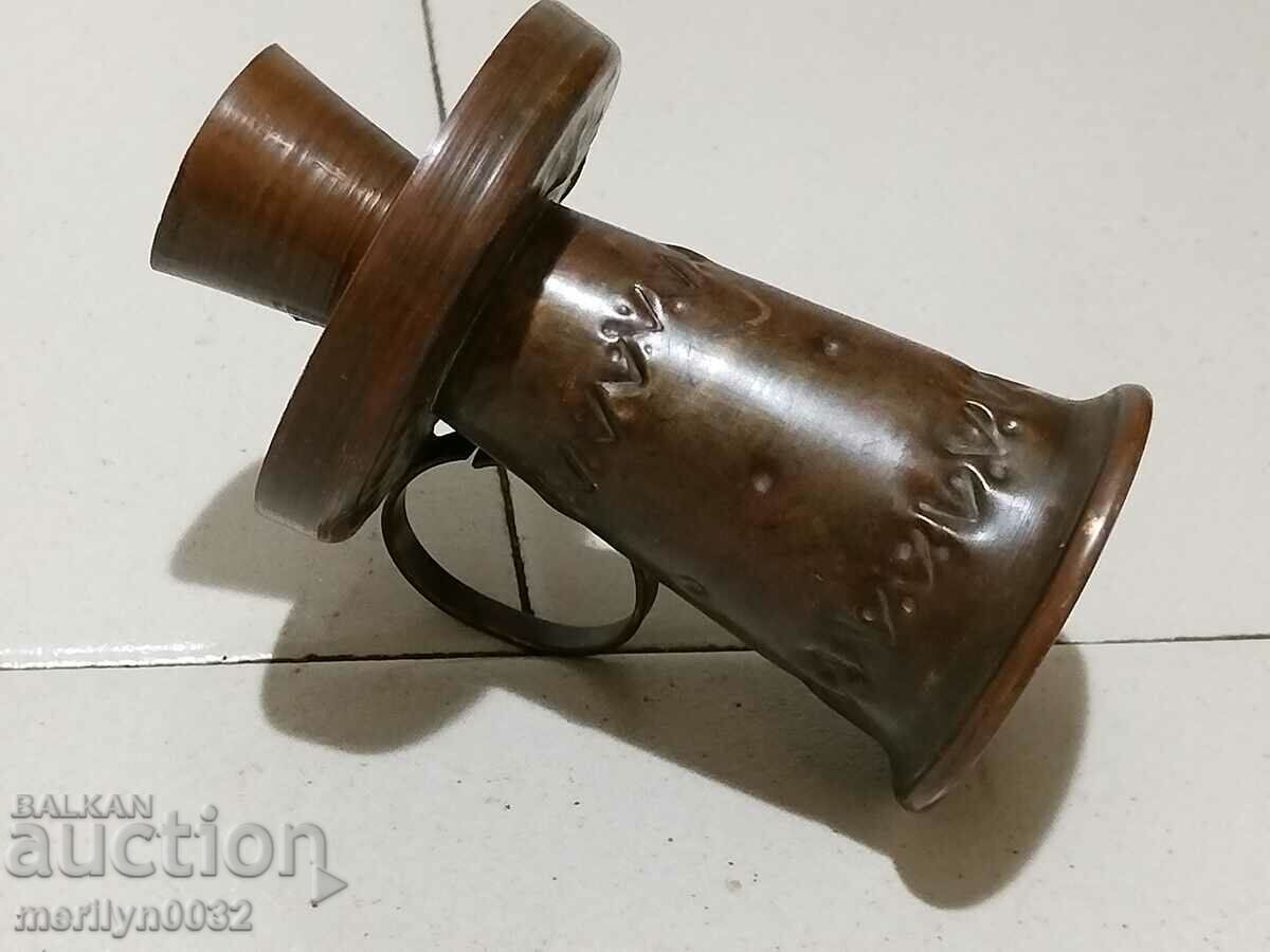 Old wrought copper candlestick from the social period, candle - 7