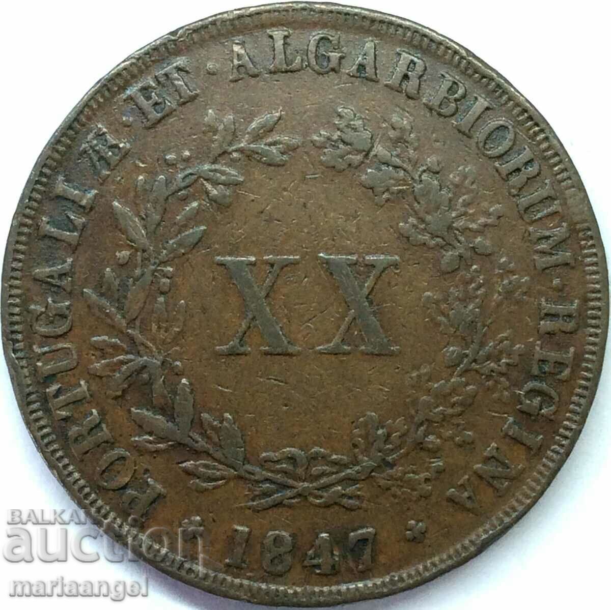 Portugalia 1847 20 Reis 37mm 24.8g - rare
