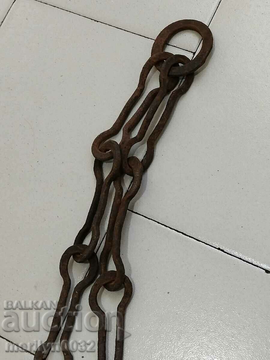 Old wrought iron chain with hook, hearth chain hook chain - 5 Old wrought iron chain with hook, hearth chain hook chain - 5