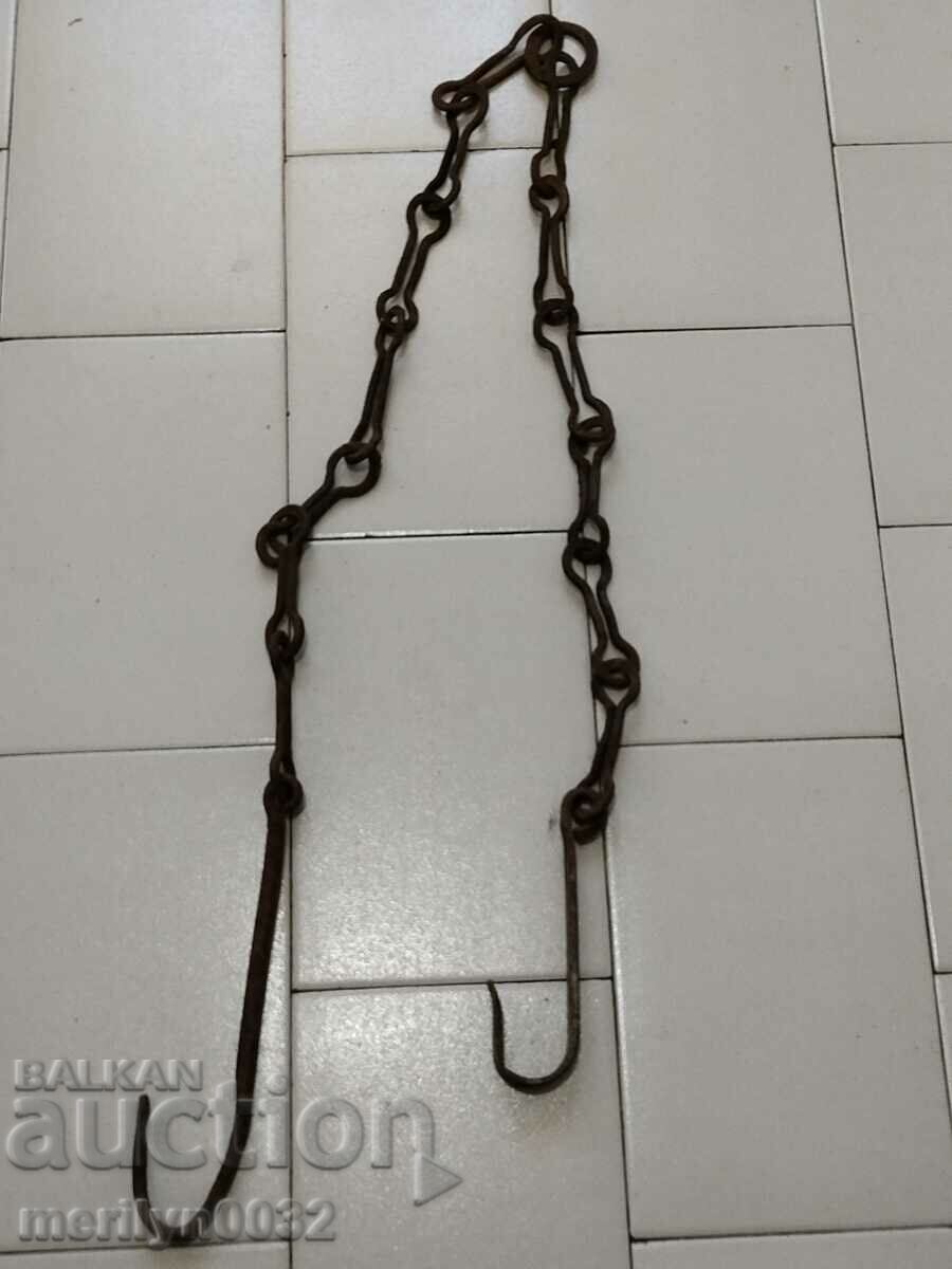 Old wrought iron chain with hook, hearth chain hook chain - 7 Old wrought iron chain with hook, hearth chain hook chain - 7