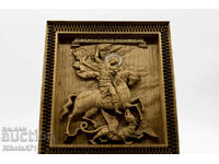 Gilt relief icon of Saint George the Victorious in oak