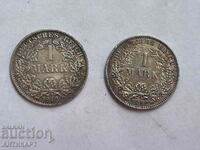 2 silver coins 1 mark Germany silver 1912 A and E