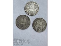 3 Silver Coins 1 Mark Germany Silver 1906 A D and E