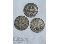 3 Silver Coins 1 Mark Germany Silver 1896 A E and F